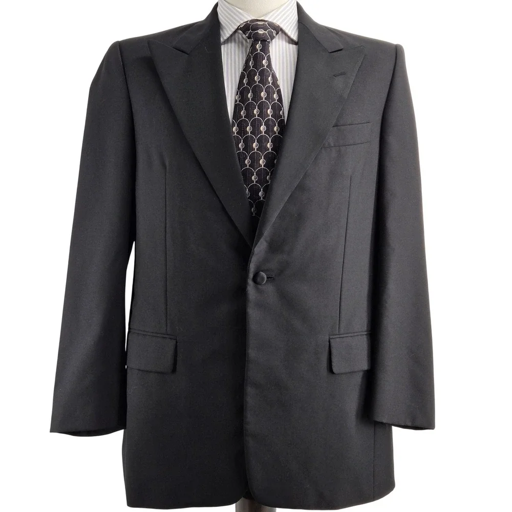 Hickey Freeman Suit‎ Jacket Mens 40R Black Wool Tweed Single Breasted One Button